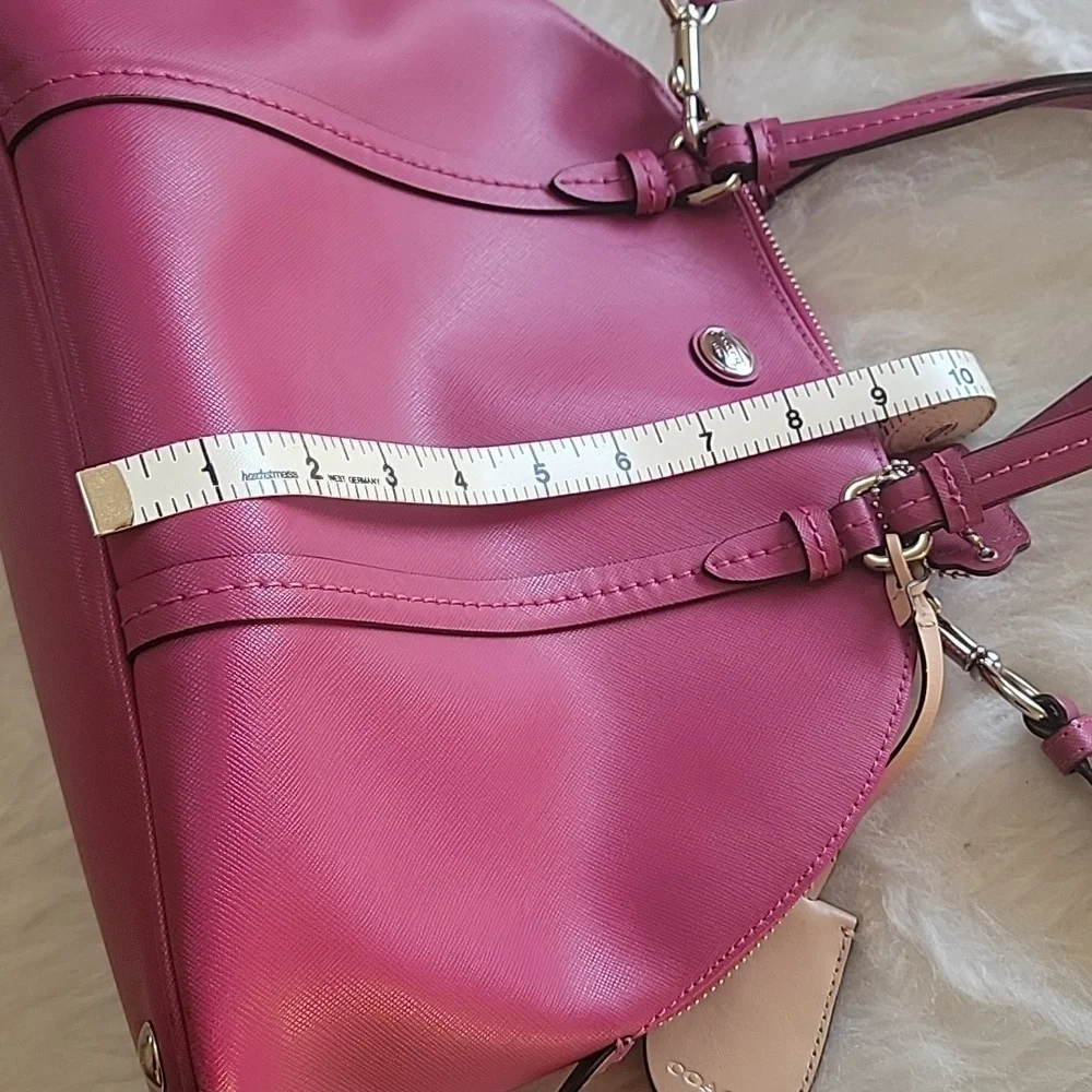 COACH Cora Peyton Pink Double Handle Zip Around Crossbody Satchel‎ Dome Bag